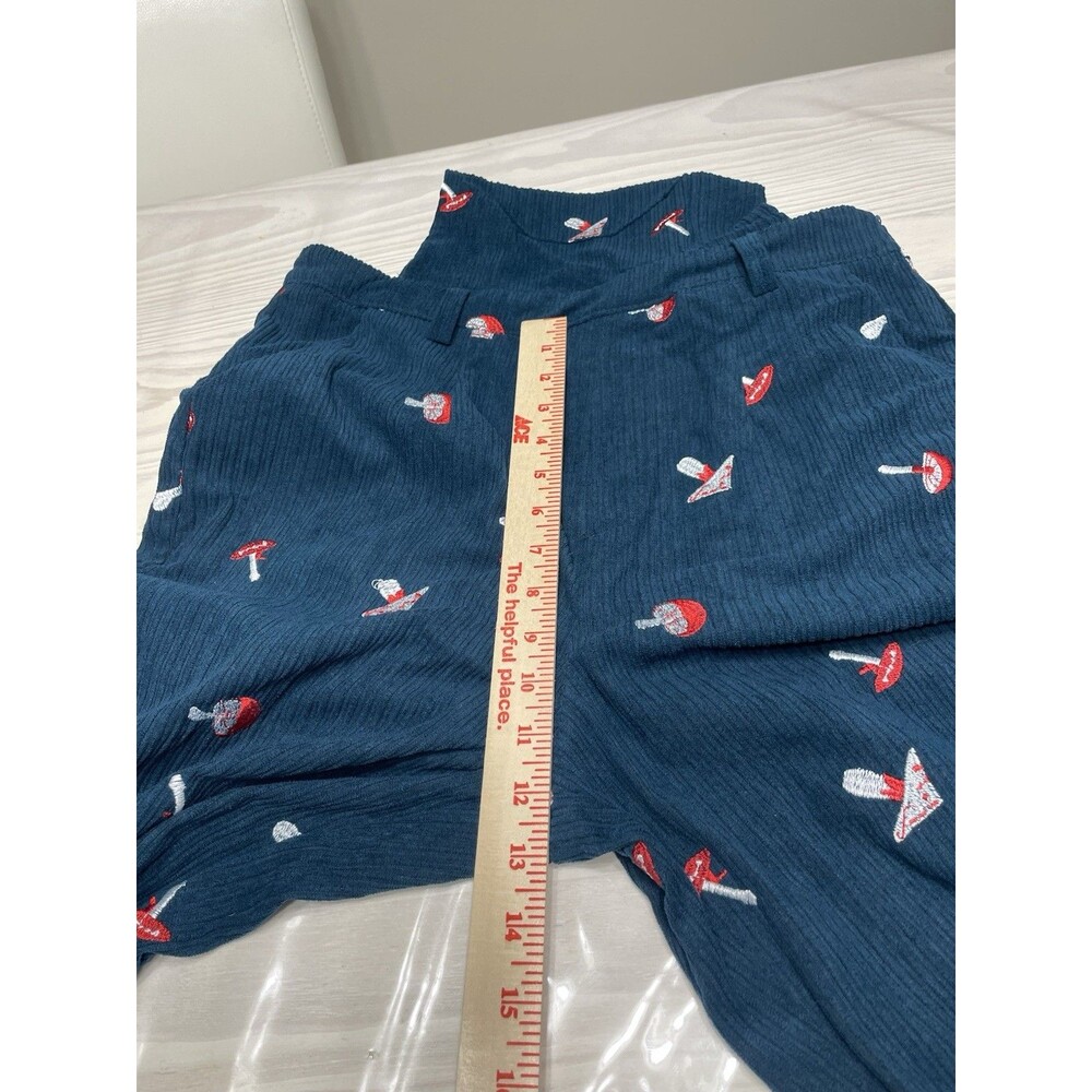 CIDER Blue Corduroy Wide-Leg Jumpsuit Mushroom Embroidered Square Neck Size M - Picture 6 of 10
